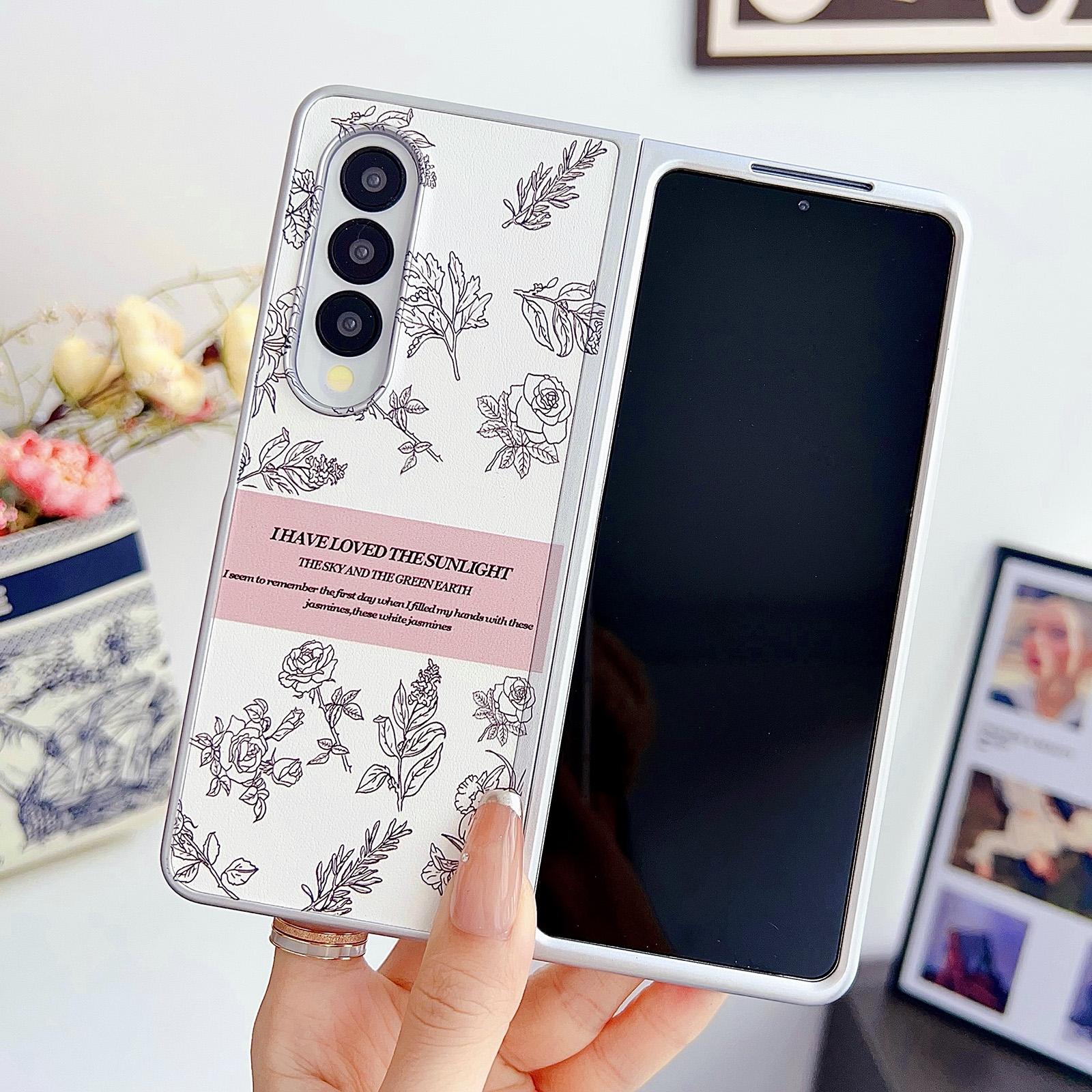Floral Sketch Pearlescent Pc Case For Samsung Galaxy Z Fold 4