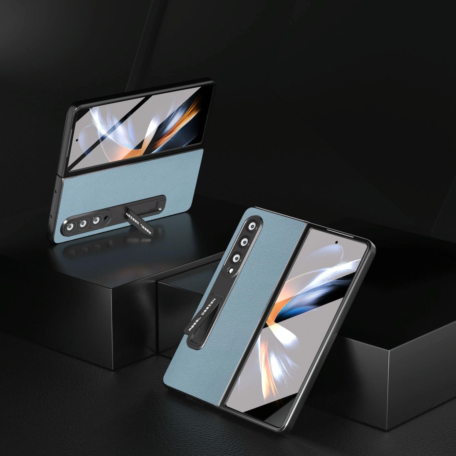 For Samsung Galaxy Z Fold4 5G Leather Phone Case With Holder - Royal Blue