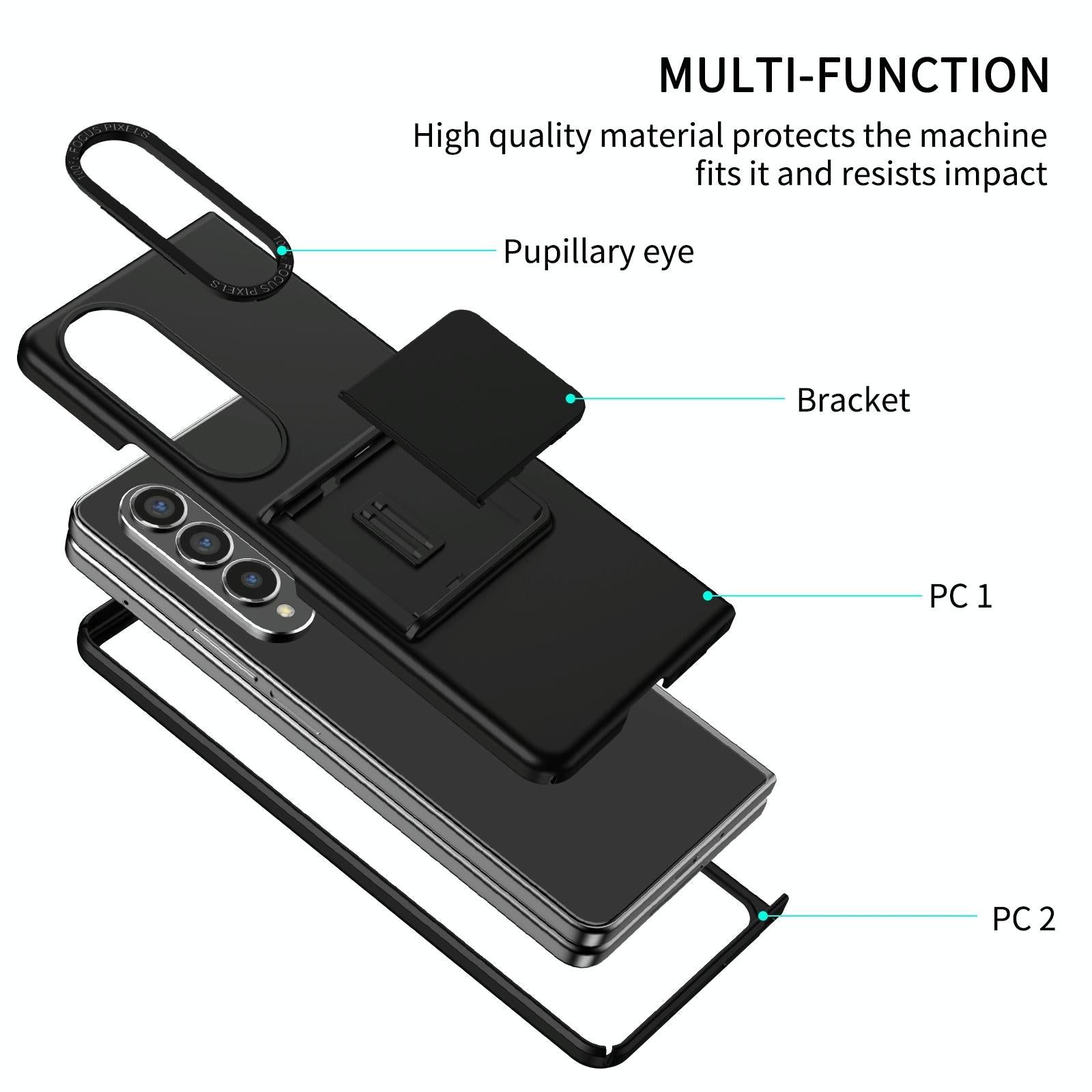 For Samsung Galaxy Z Fold4 5G Foldable 3D Design Phone Case - Black