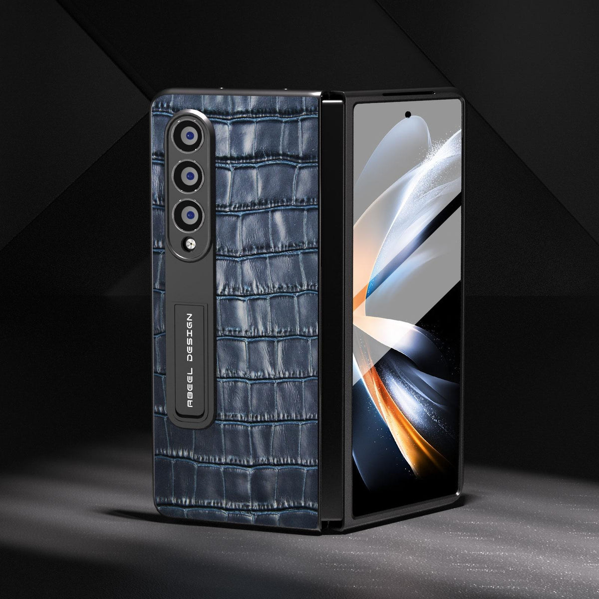 For Samsung Galaxy Z Fold4 5G Premium Leather Phone Case - Crocodile Texture - Brown