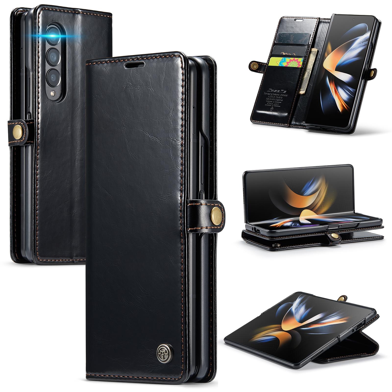 For Samsung Galaxy Z Fold4 5G Premium Crazy Horse Leather Phone Case - Black