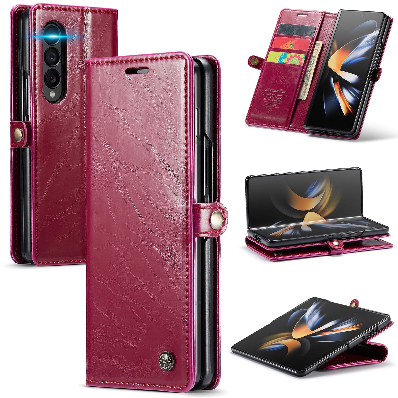For Samsung Galaxy Z Fold4 5G Premium Crazy Horse Leather Phone Case - Black