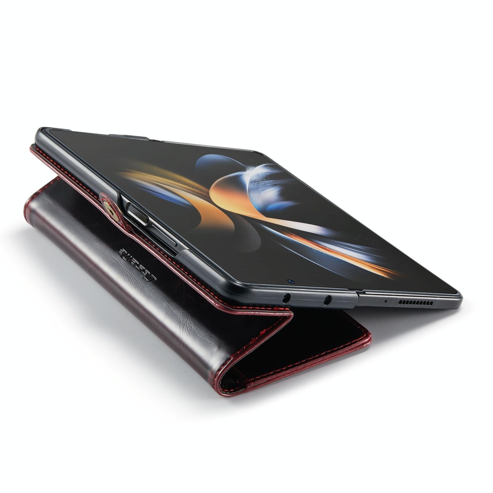 For Samsung Galaxy Z Fold4 5G Premium Crazy Horse Leather Phone Case - Black