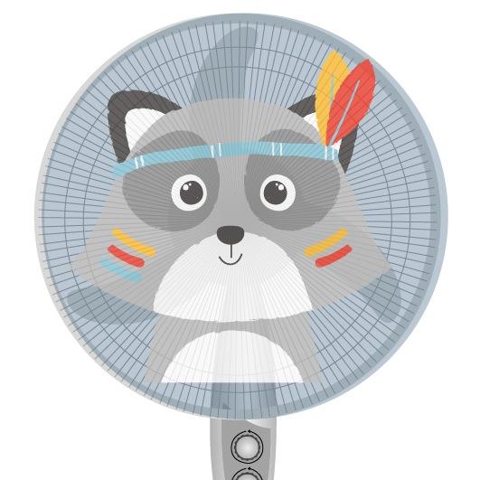 18-inch Cartoon Children&#39;s Electric Fan with All-inclusive Mesh Protection Net and Anti-pinch Hand Cover - Little Gray Wolf