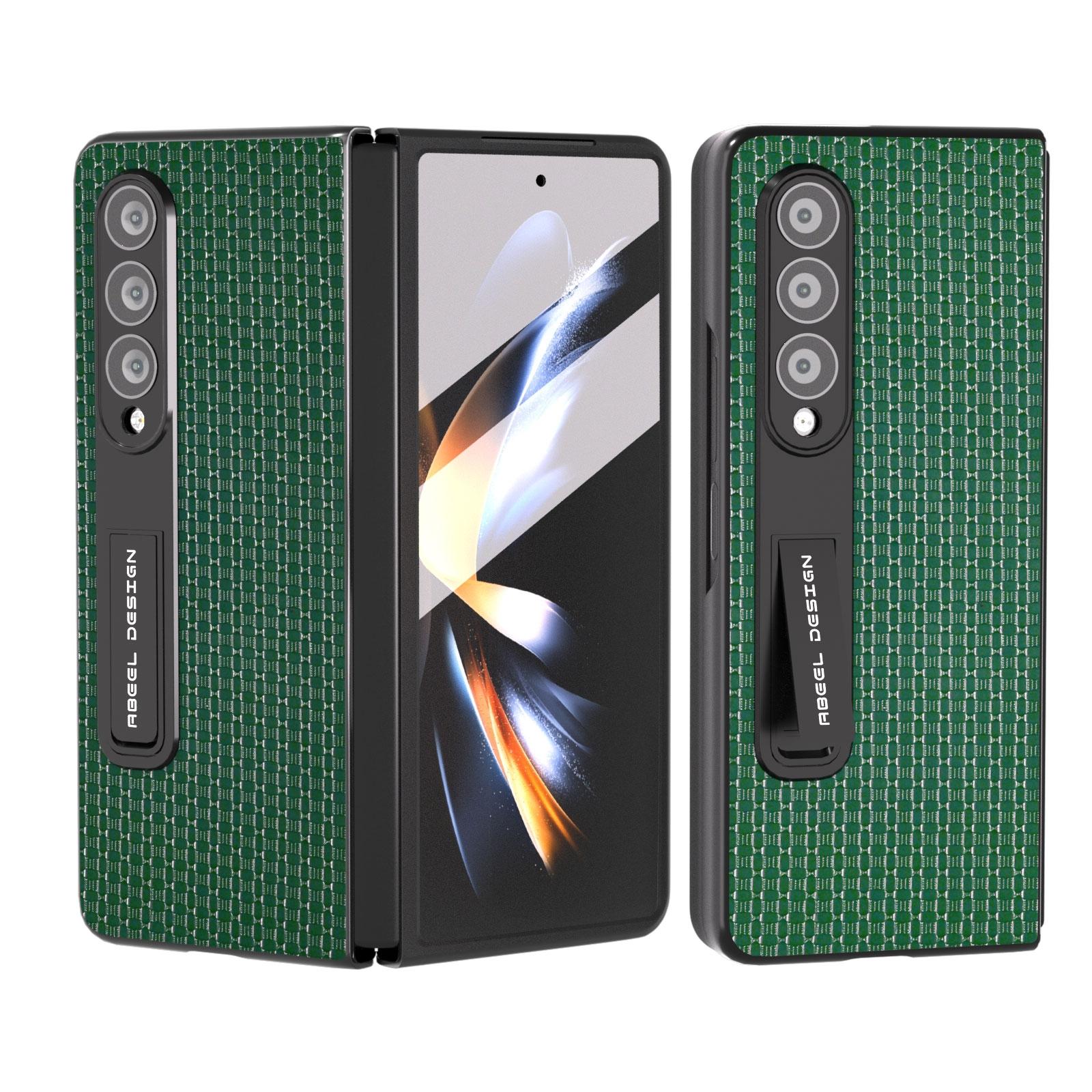 Premium Leather Phone Case With Holder For Samsung Galaxy Z Fold 4 / 5G - Luxury Design - Night Green