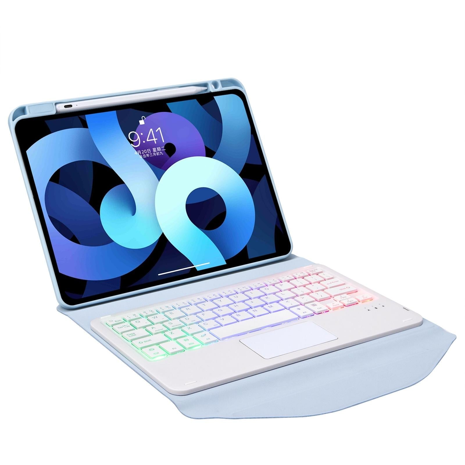 Bluetooth Keyboard Leather Case For Ipad Air 10.9 With Touchpad And Pen Slot Backlit - Black