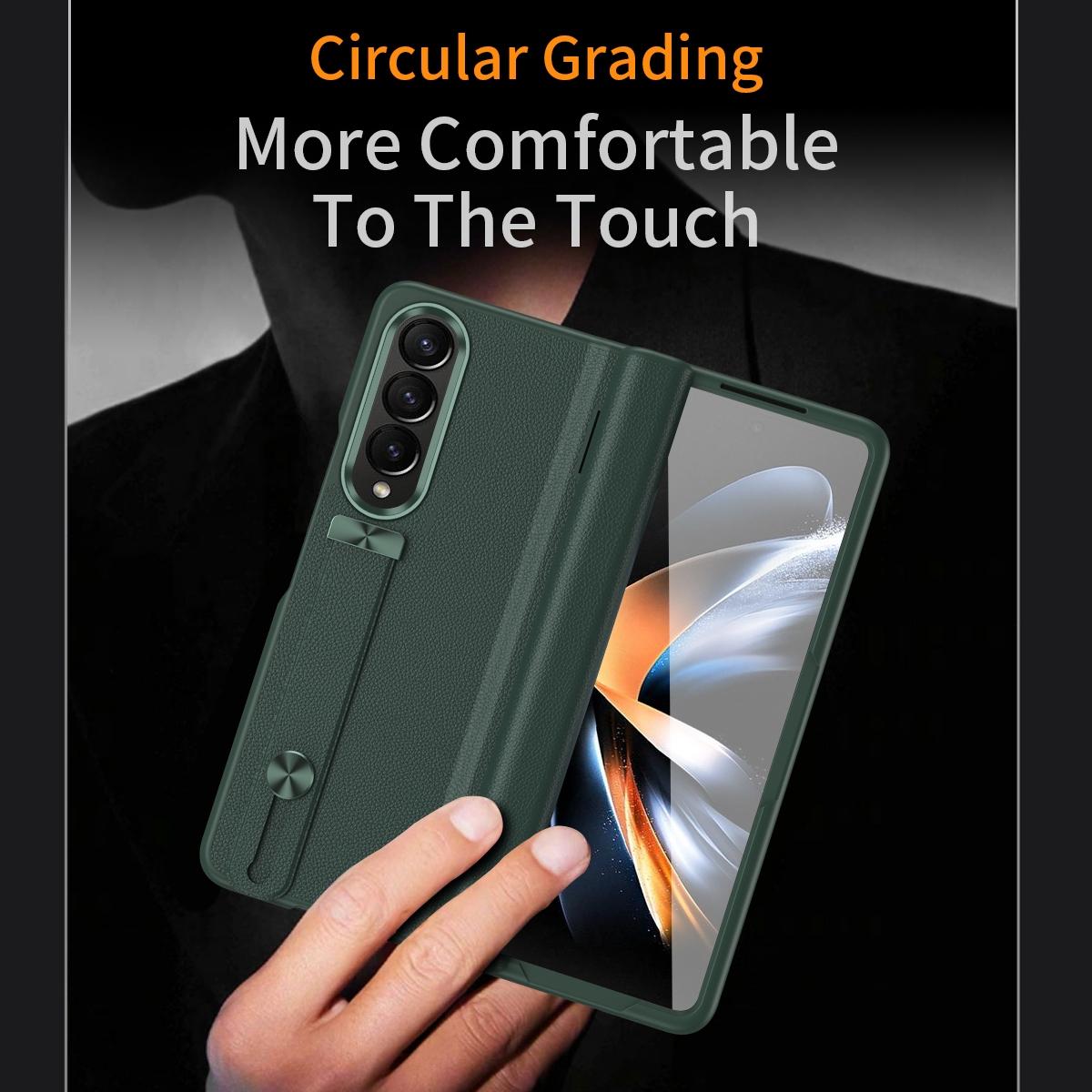 For Samsung Galaxy Z Fold4 5G Leather Wristband Phone Case - White