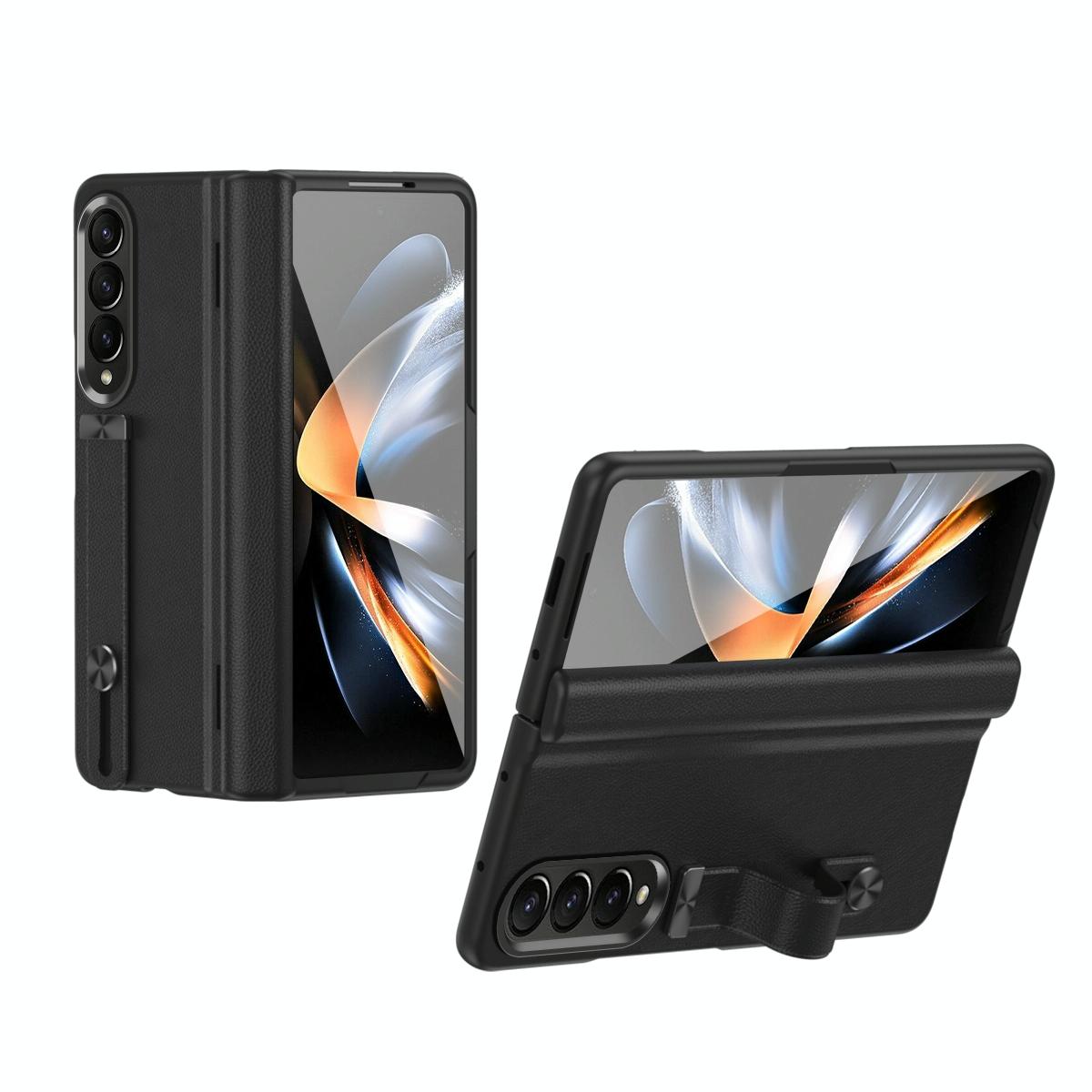 For Samsung Galaxy Z Fold4 5G Leather Wristband Phone Case - White