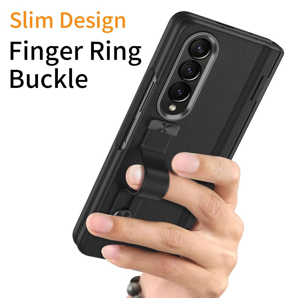 For Samsung Galaxy Z Fold4 5G Leather Wristband Phone Case - White