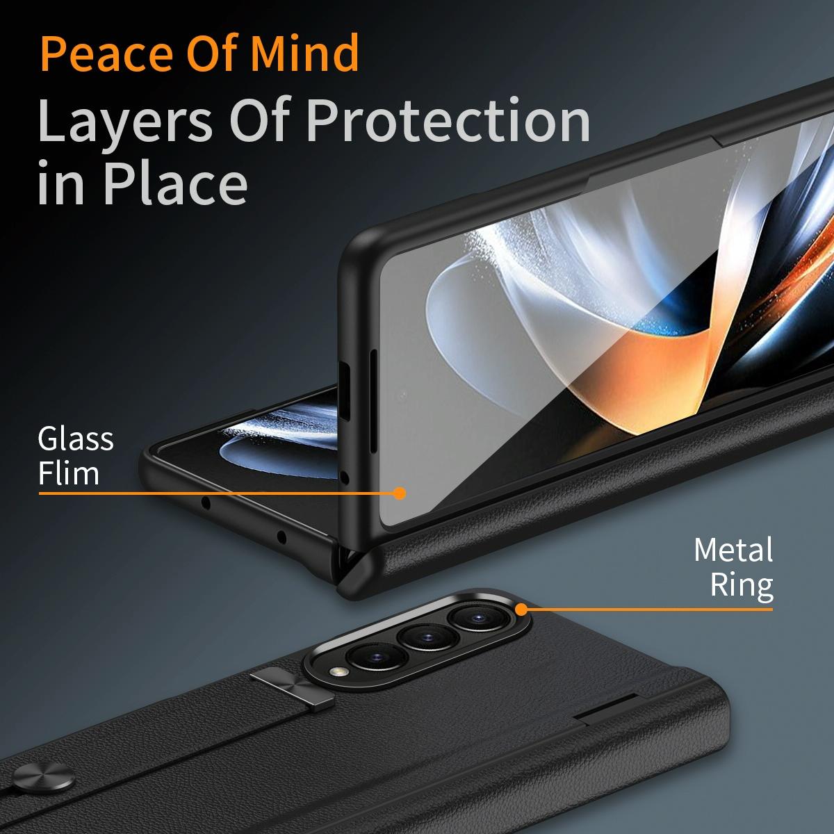 For Samsung Galaxy Z Fold4 5G Leather Wristband Phone Case - White