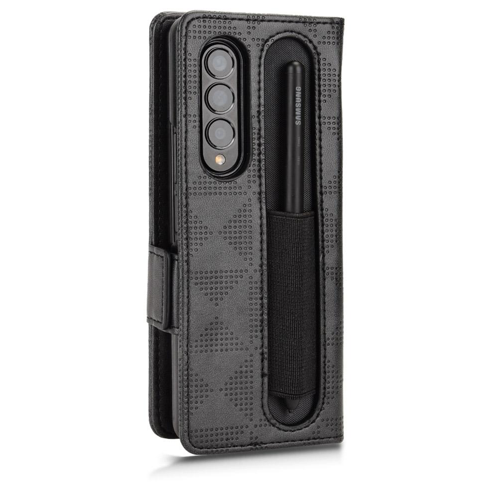 For Samsung Galaxy Z Fold4 5G Symmetrical Leather Triangle Phone Case - Black