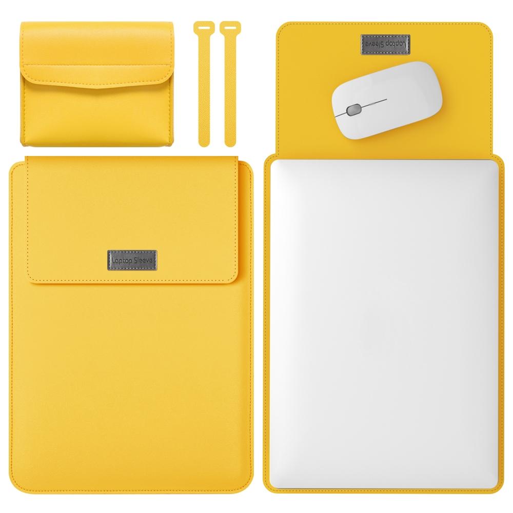 Lightweight Leather Computer Bag - 4-in-1 Portable - Fits 15.4 / 15.6 / 16.1 Inches - Yellow