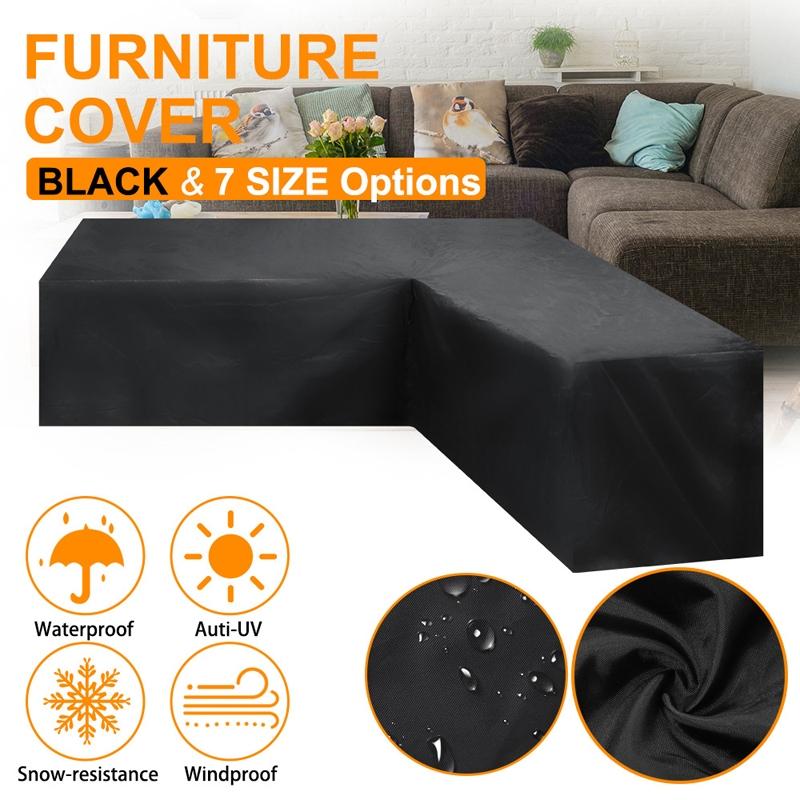 Waterproof Outdoor Corner Sofa Cover - 286x222x82cm - Black