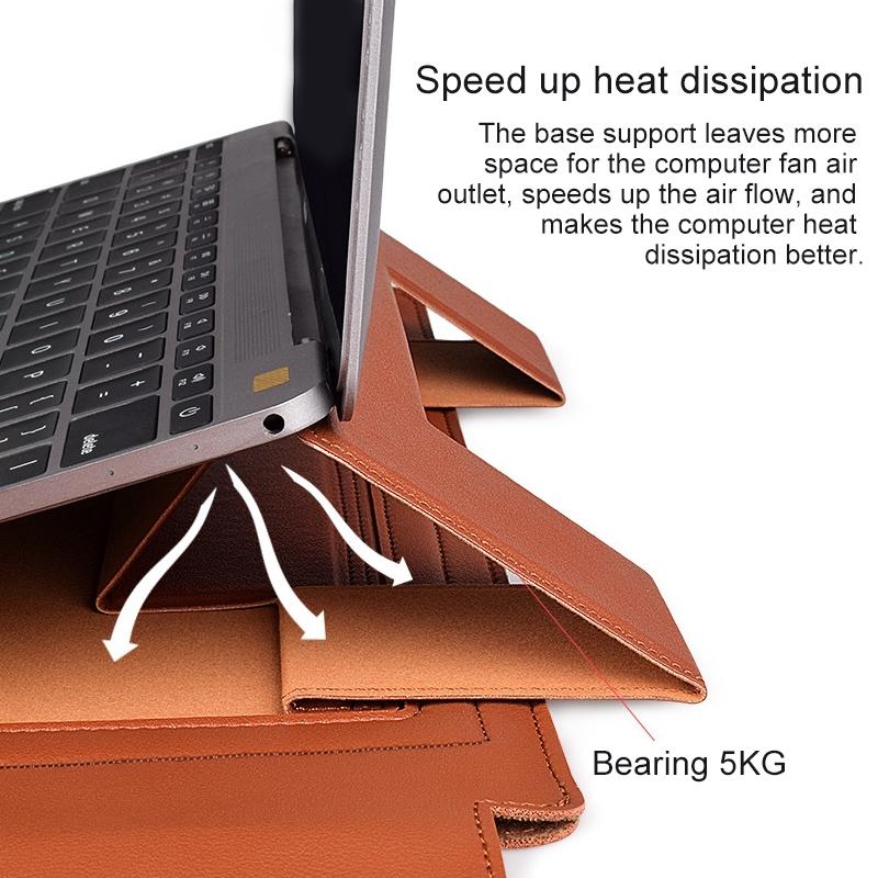 15.4 Inch Laptop Leather Sleeve Carrying Bag - Black