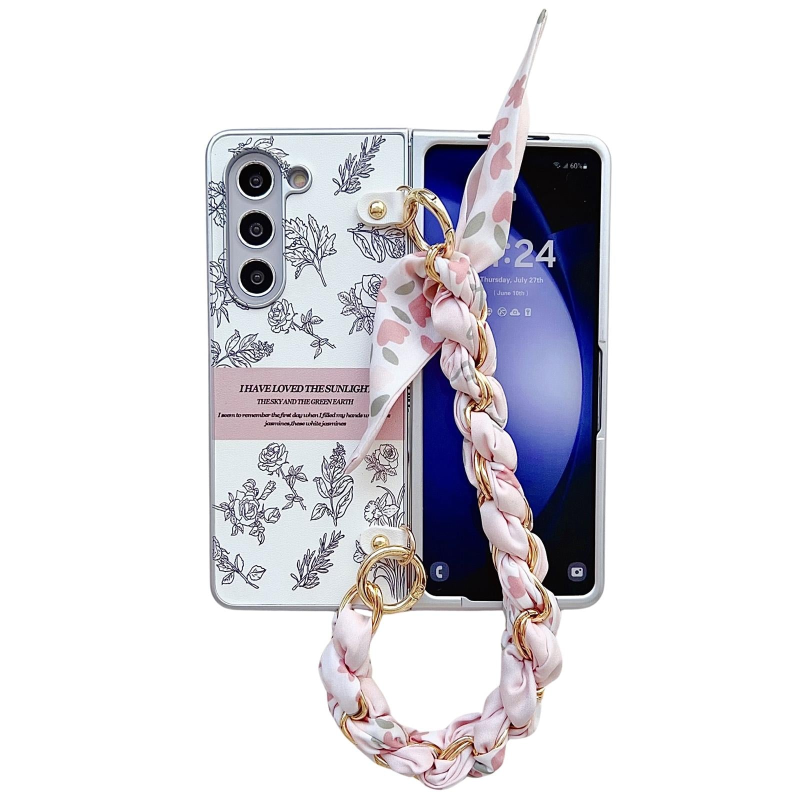 For Samsung Galaxy Z Fold4 5G Pearlescent Paint Pc Case With Diy Scarf Bracelet - Fold 4