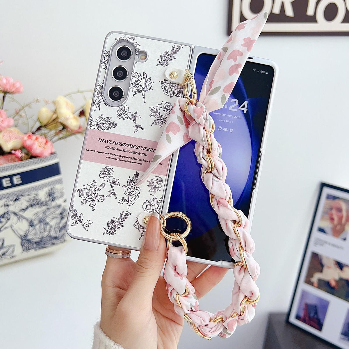 For Samsung Galaxy Z Fold4 5G Pearlescent Paint Pc Case With Diy Scarf Bracelet - Fold 4