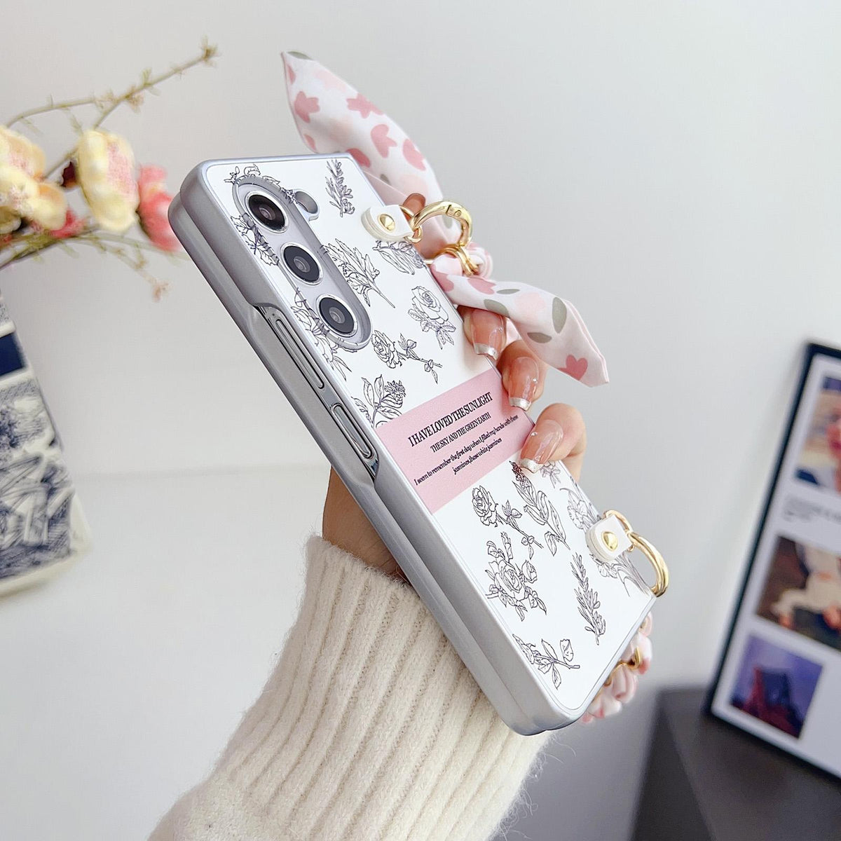 For Samsung Galaxy Z Fold4 5G Pearlescent Paint Pc Case With Diy Scarf Bracelet - Fold 4