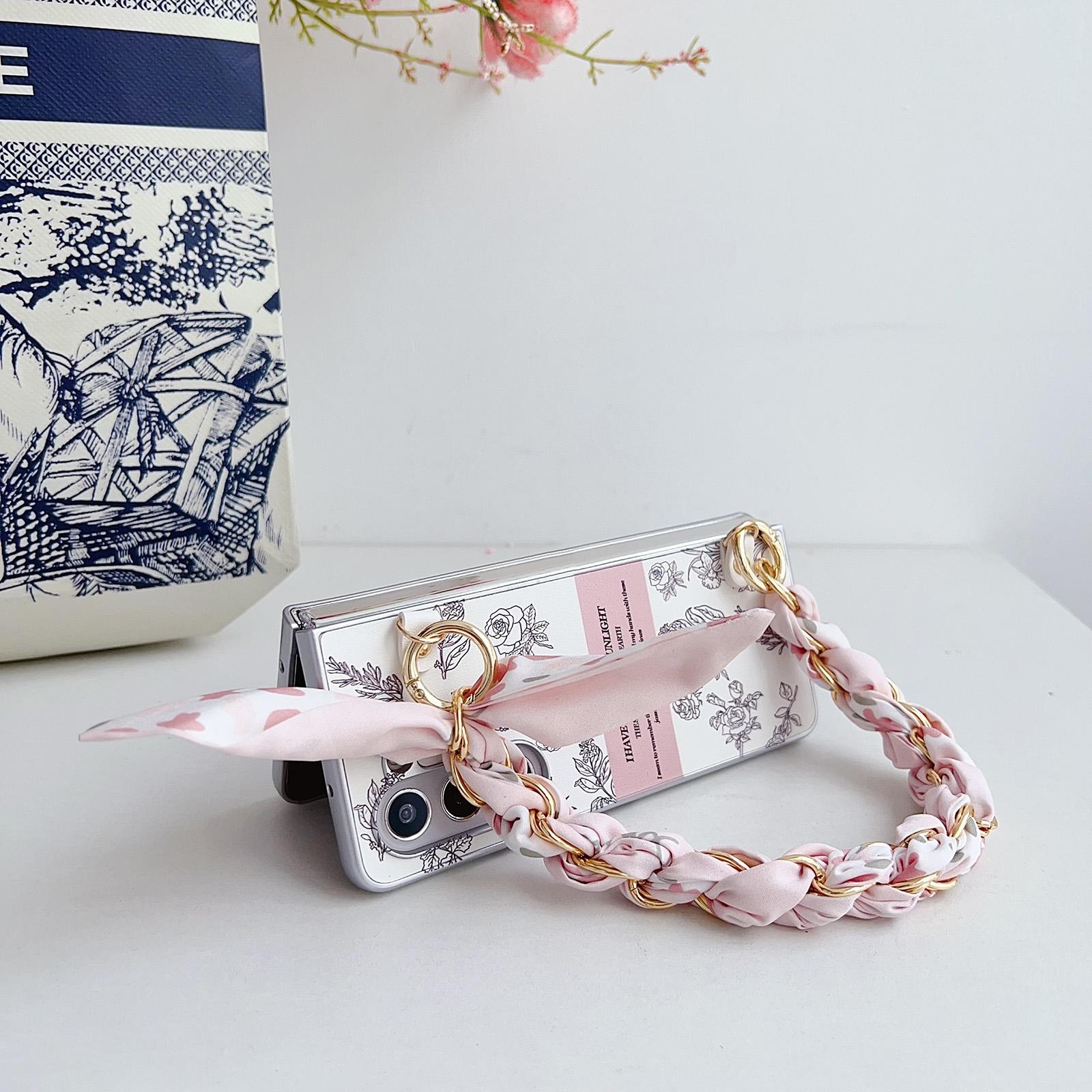 For Samsung Galaxy Z Fold4 5G Pearlescent Paint Pc Case With Diy Scarf Bracelet - Fold 4
