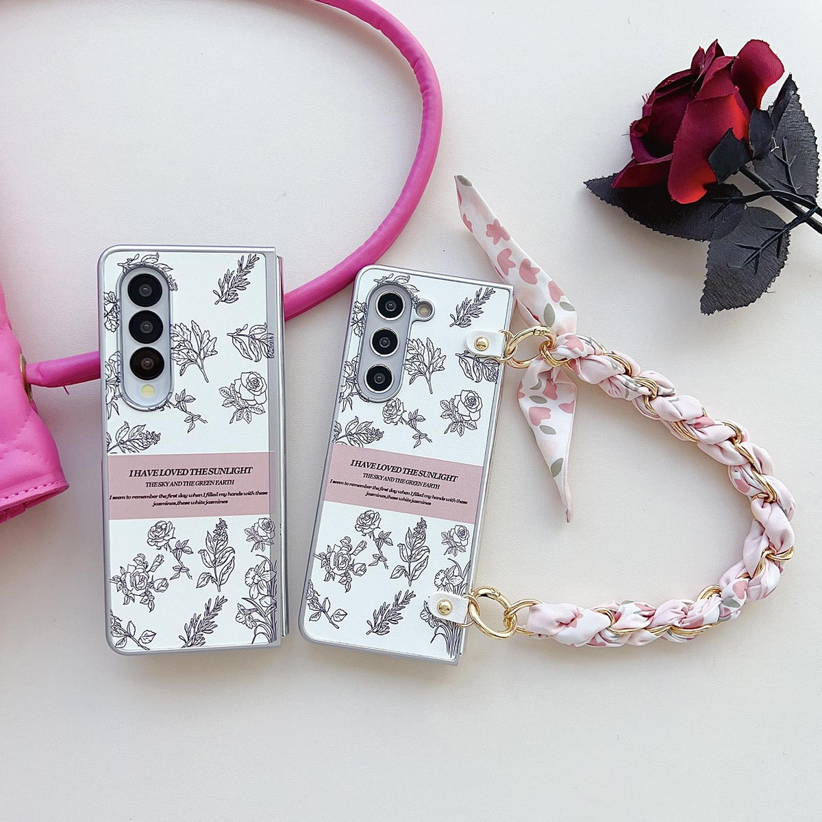 For Samsung Galaxy Z Fold4 5G Pearlescent Paint Pc Case With Diy Scarf Bracelet - Fold 4