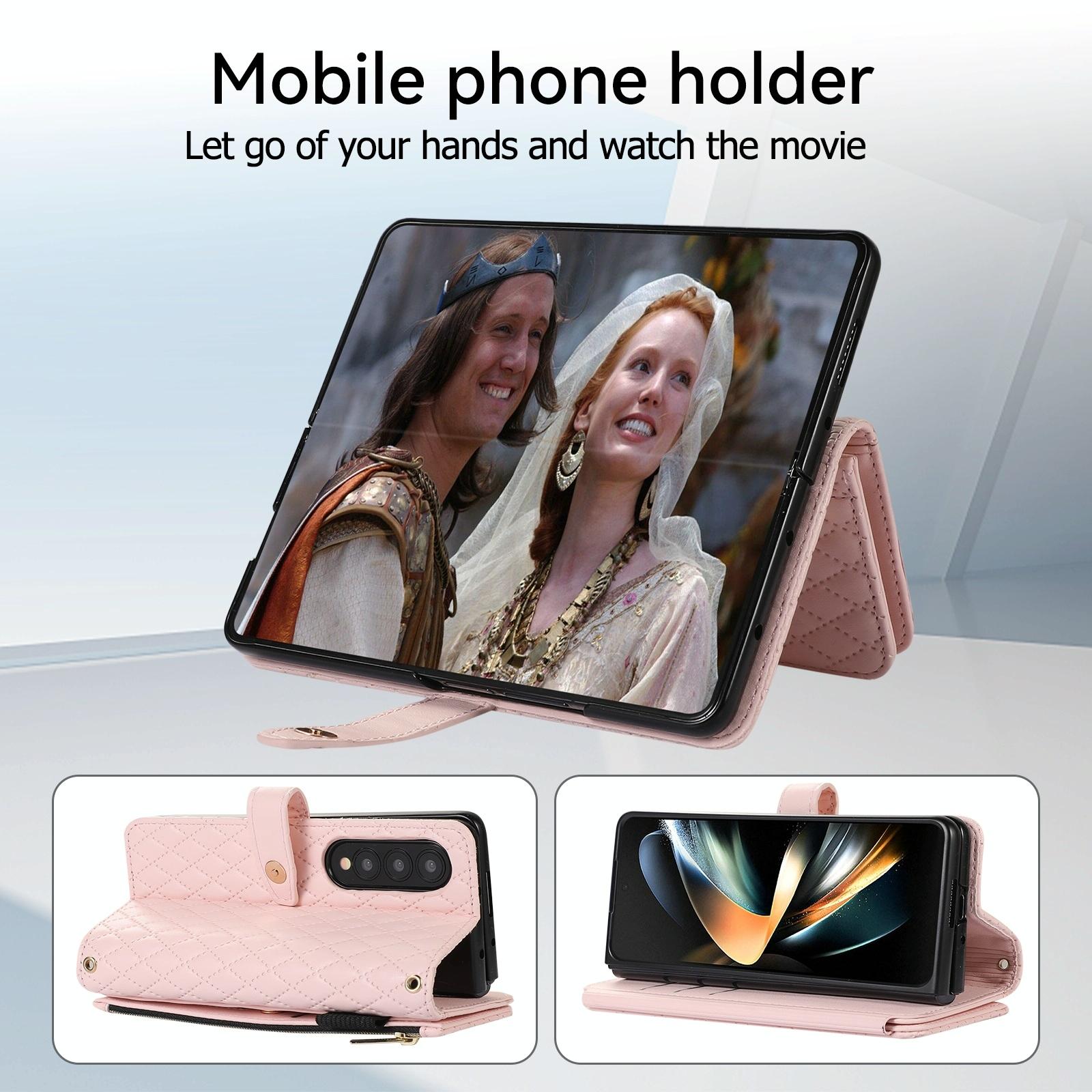 For Samsung Galaxy Z Fold4 5G Foldable Diamond Lattice Phone Case - White