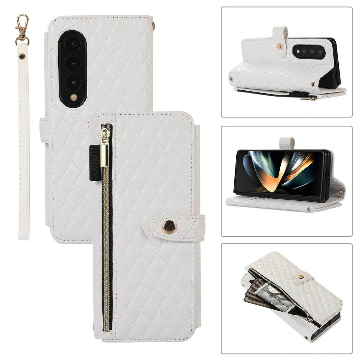For Samsung Galaxy Z Fold4 5G Foldable Diamond Lattice Phone Case - White