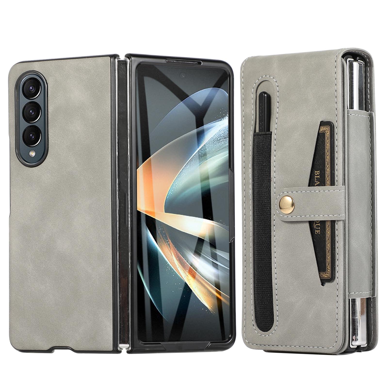 For Samsung Galaxy Z Fold4 5G Shockproof Foldable Leather Case With Stylus - Purple
