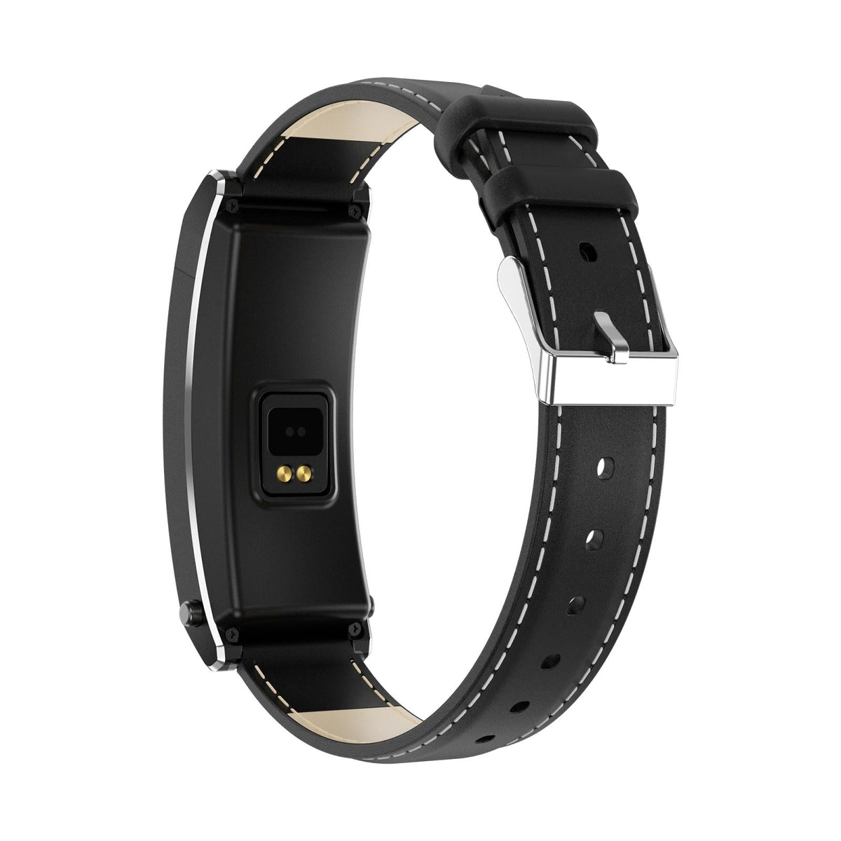 Smart Health Monitoring Bracelet With Bt Call And Leather Strap - Black Leather Strap