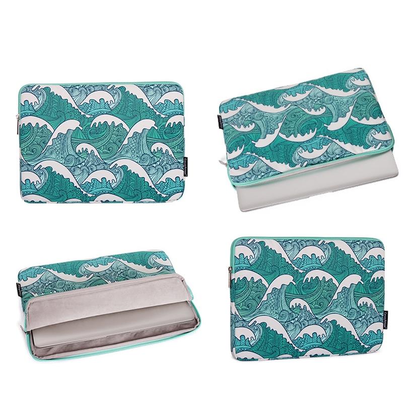 Green Wave 14 Laptop Sleeve in Pu Leather Print