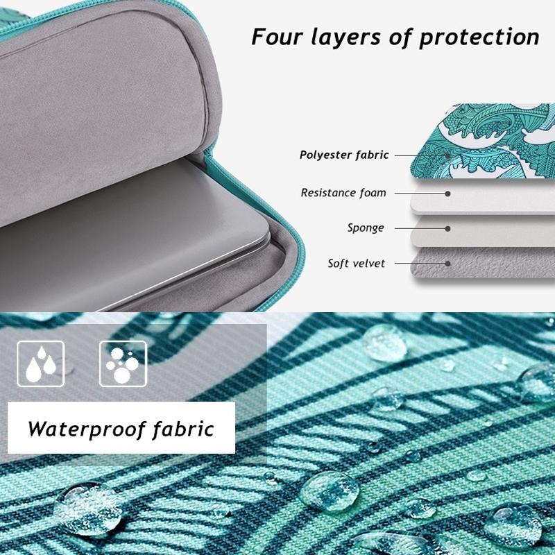 Green Wave 14 Laptop Sleeve in Pu Leather Print