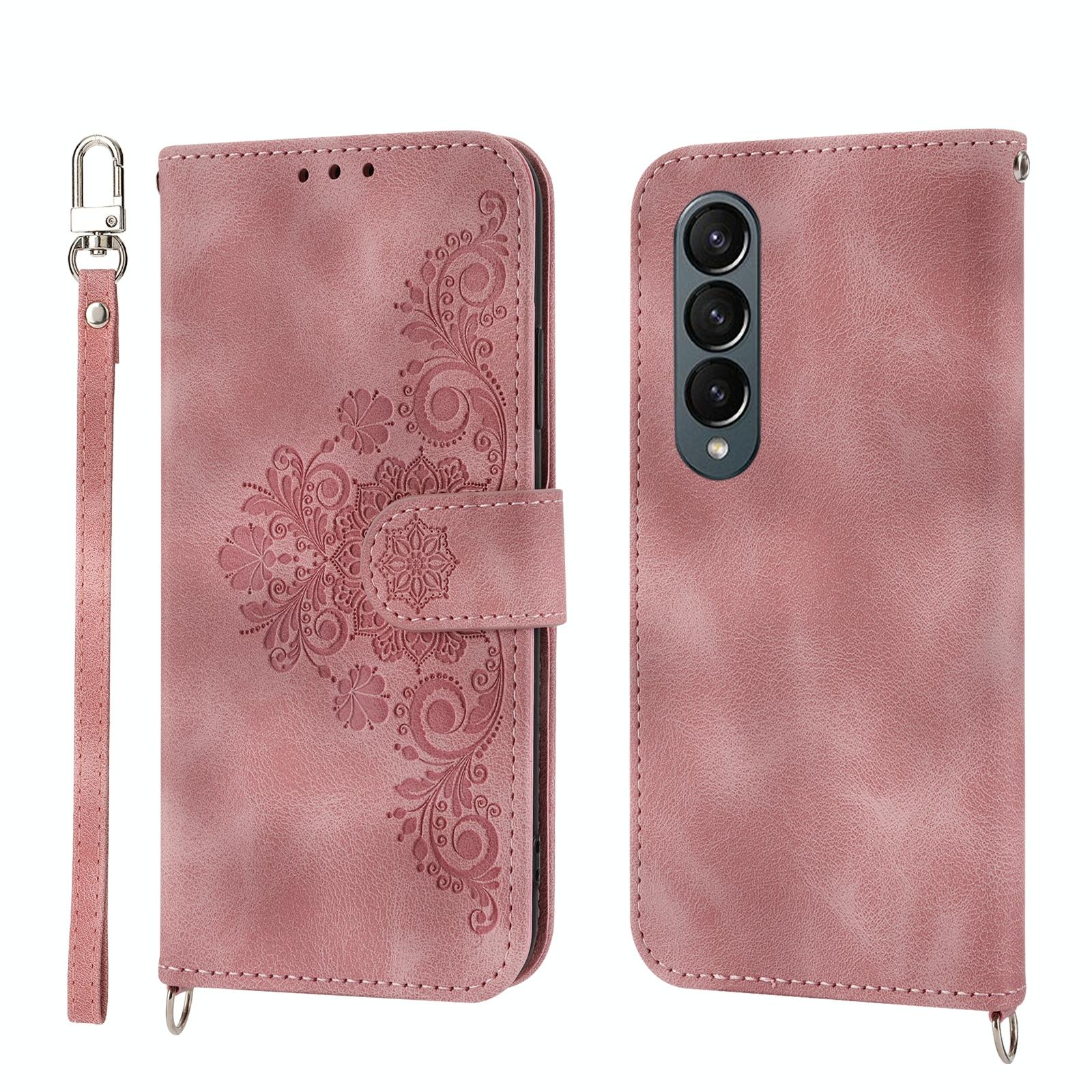 For Samsung Galaxy Z Fold4 5G Floral Leather Phone Wallet - Embossed - Black