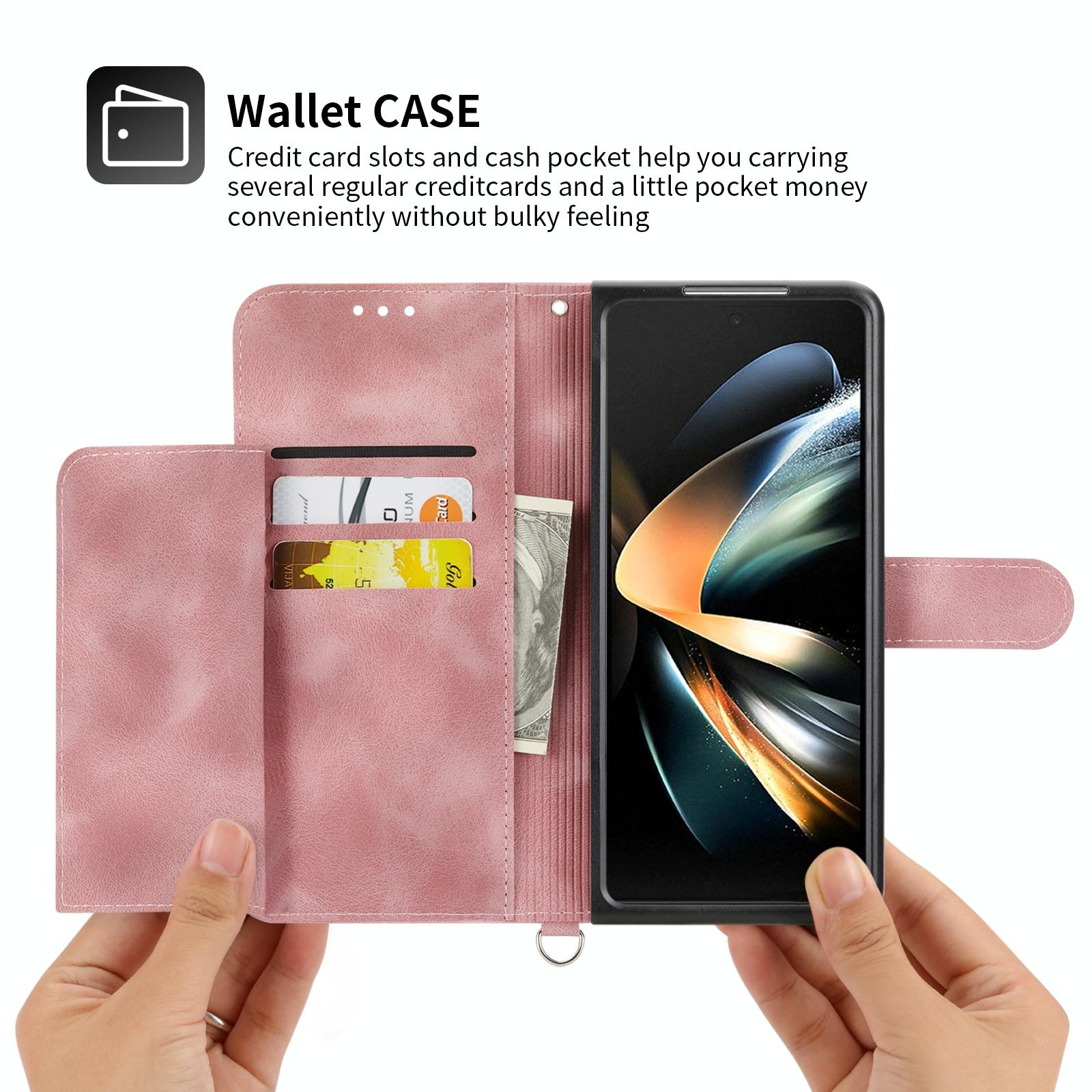 For Samsung Galaxy Z Fold4 5G Floral Leather Phone Wallet - Embossed - Black