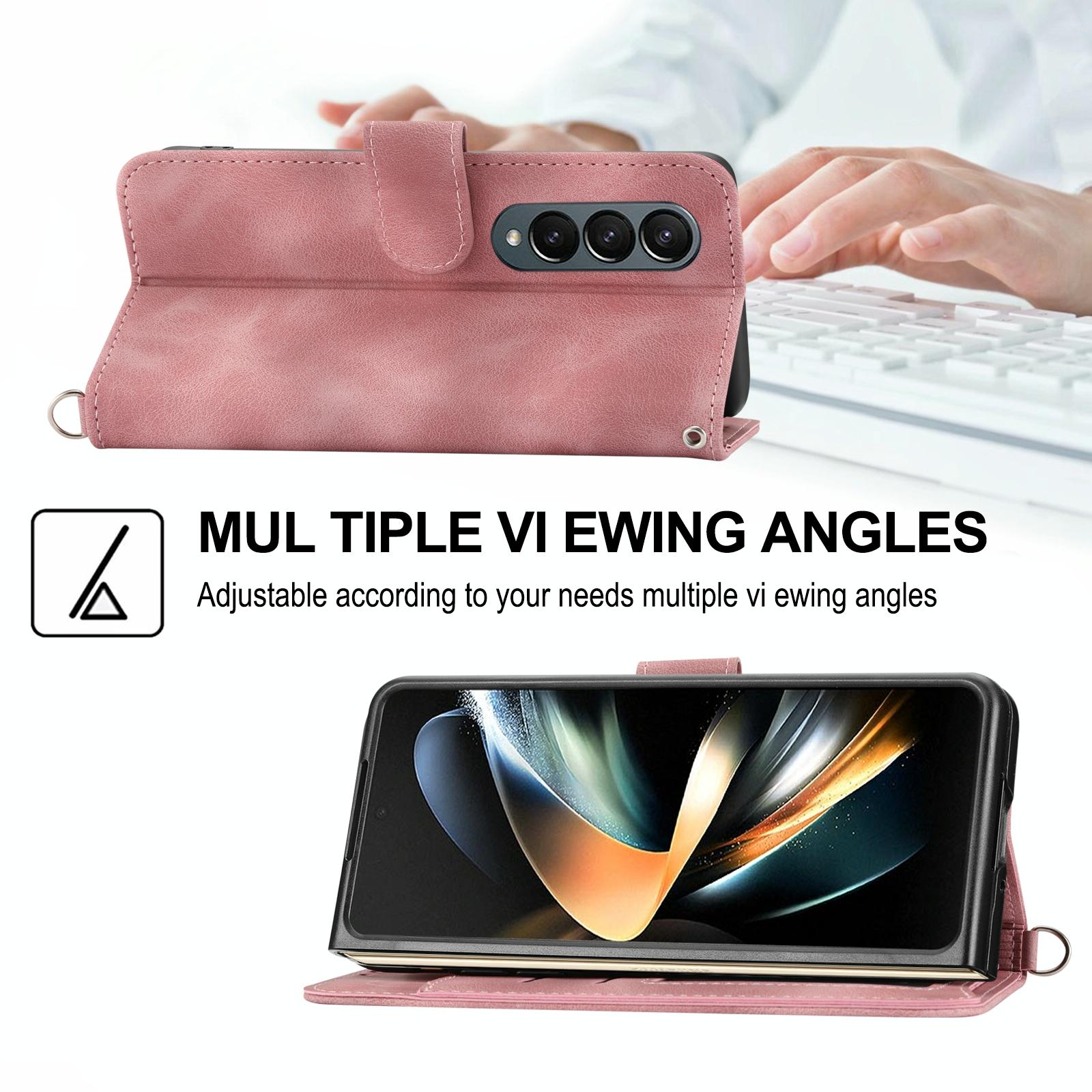For Samsung Galaxy Z Fold4 5G Floral Leather Phone Wallet - Embossed - Black