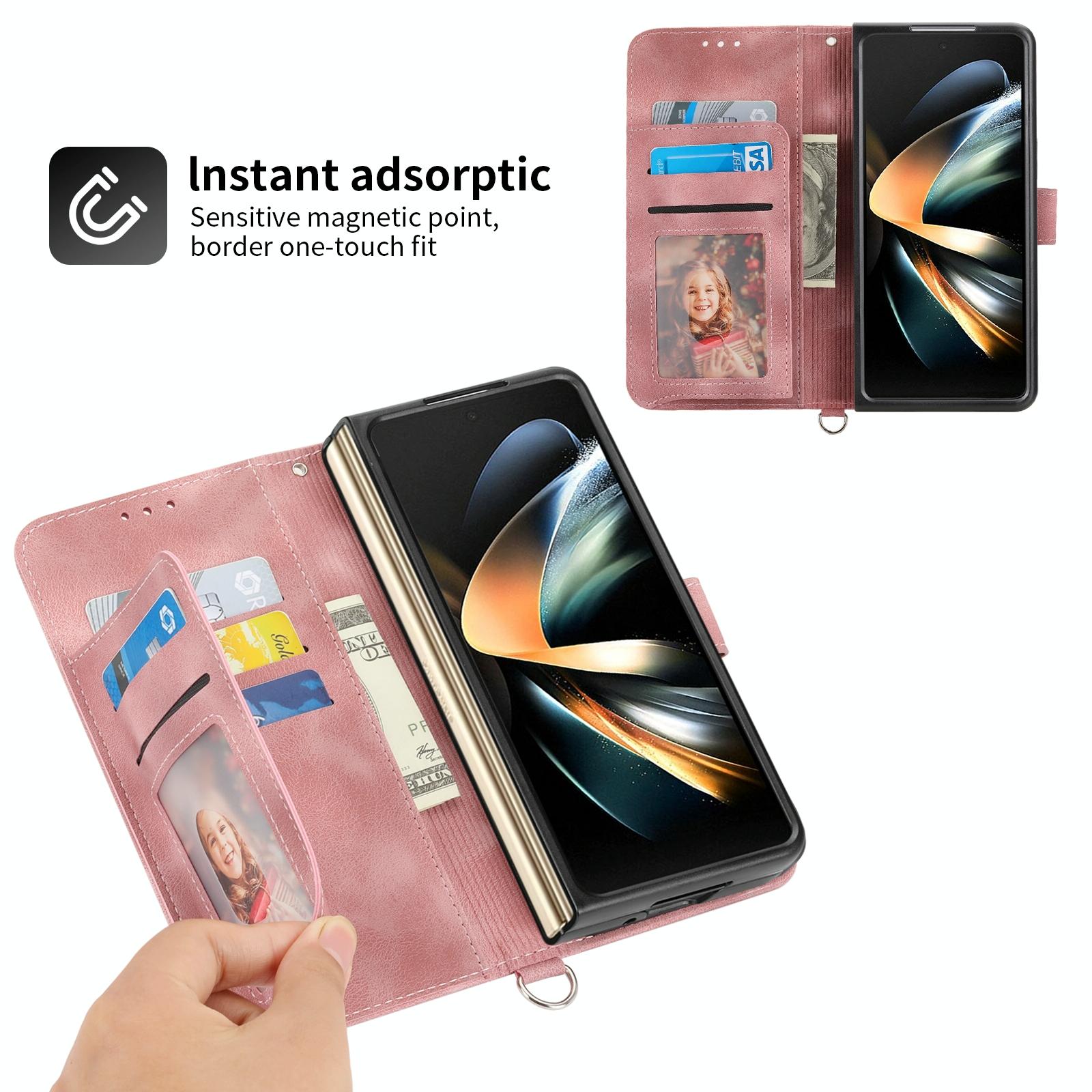 For Samsung Galaxy Z Fold4 5G Floral Leather Phone Wallet - Embossed - Black