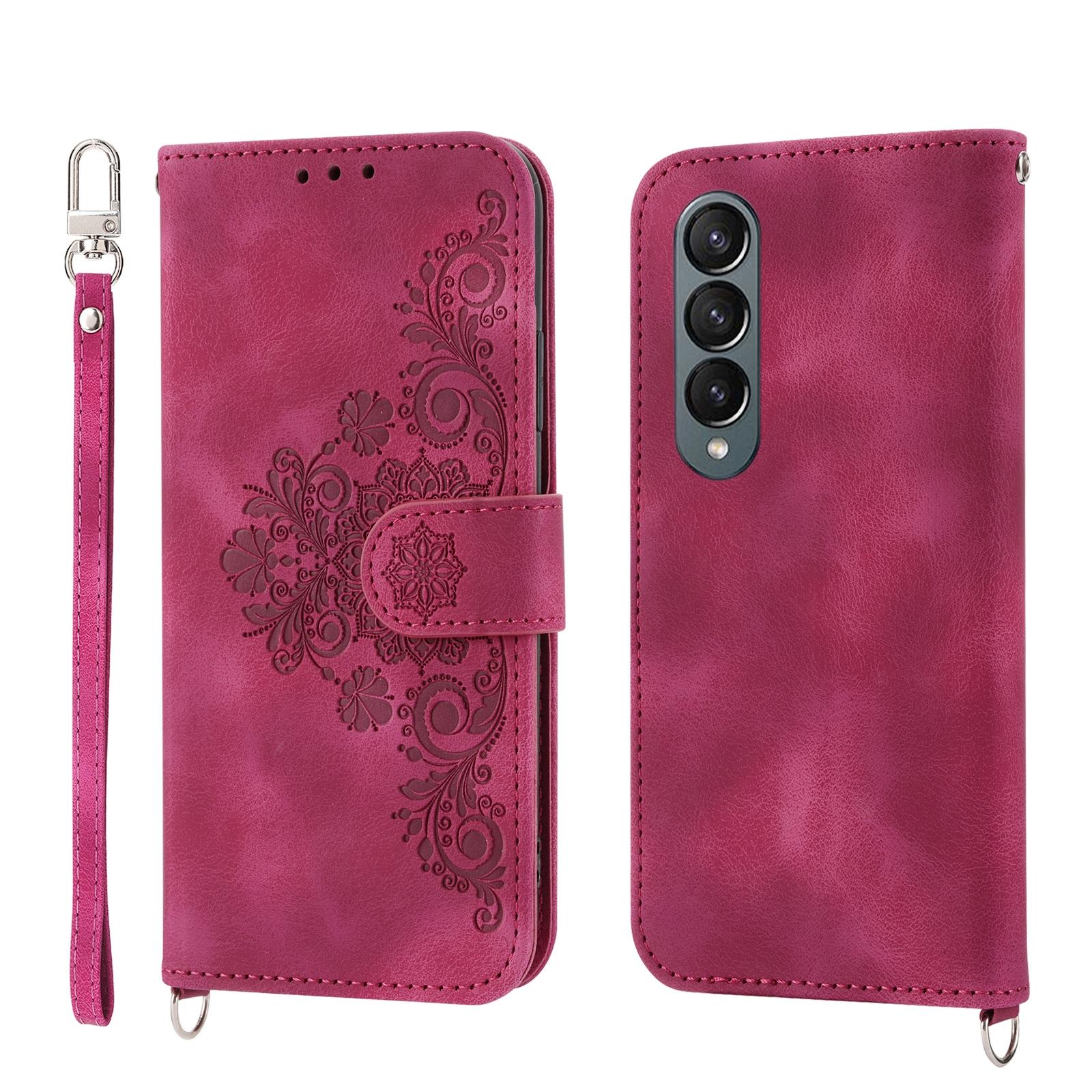 For Samsung Galaxy Z Fold4 5G Floral Leather Phone Wallet - Embossed - Black