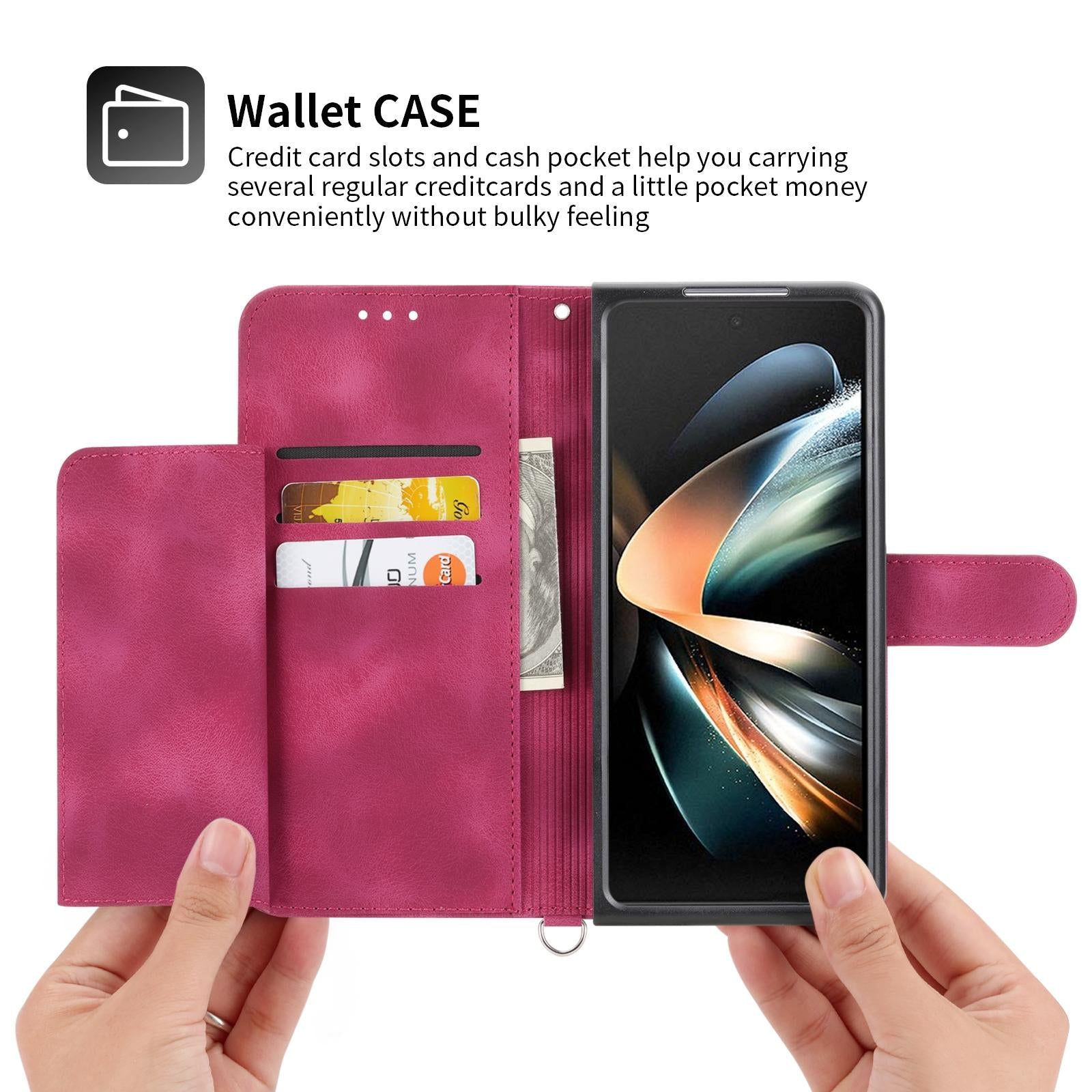 For Samsung Galaxy Z Fold4 5G Floral Leather Phone Wallet - Embossed - Black