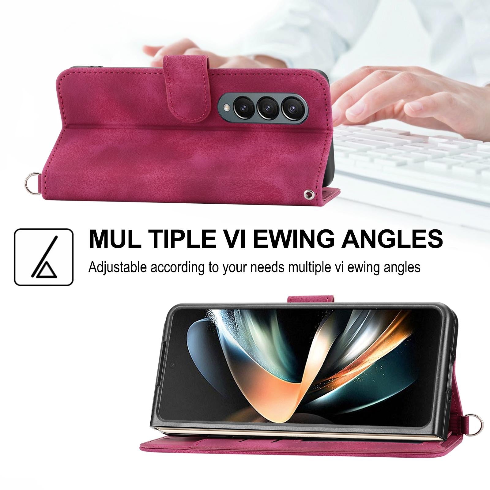 For Samsung Galaxy Z Fold4 5G Floral Leather Phone Wallet - Embossed - Black