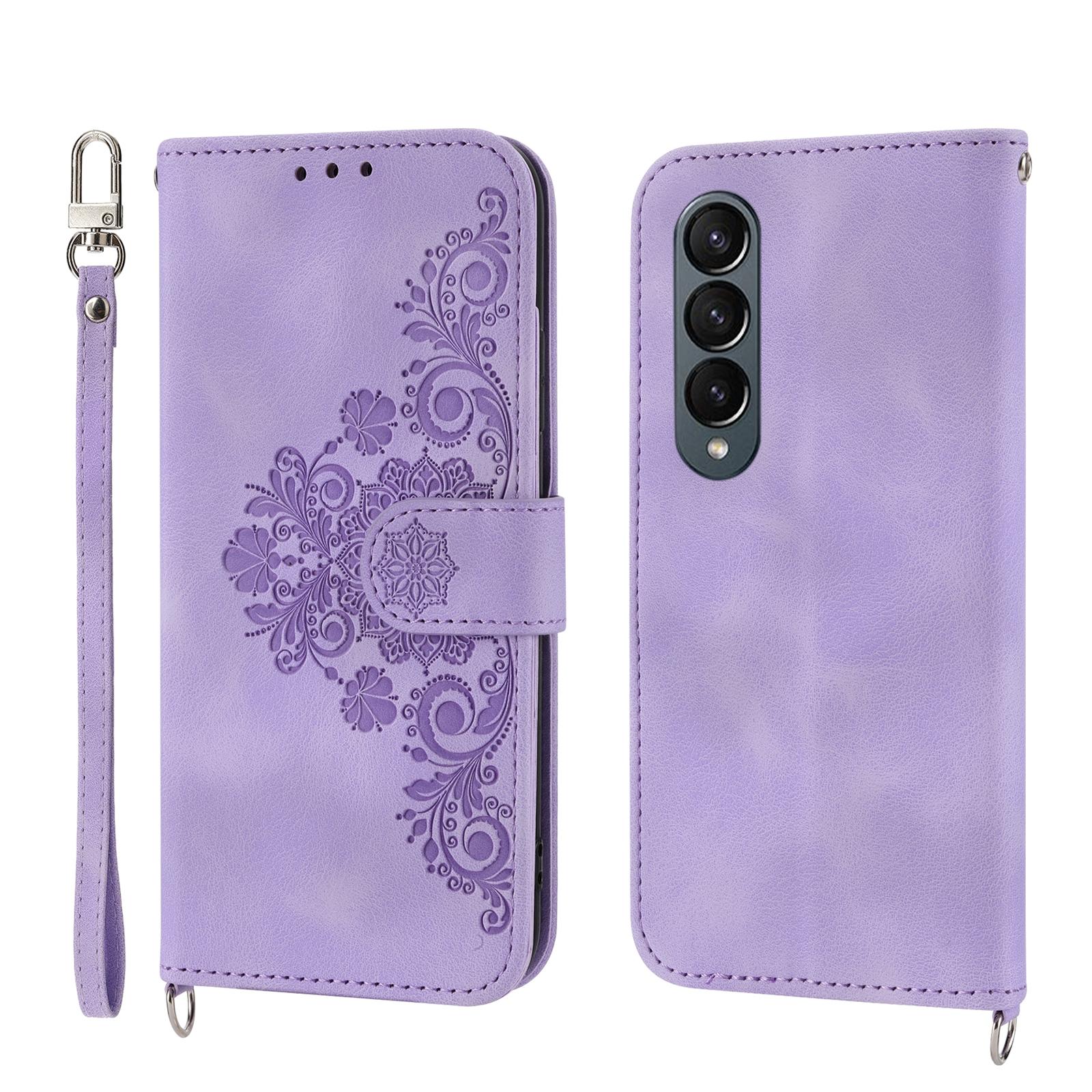 For Samsung Galaxy Z Fold4 5G Floral Leather Phone Wallet - Embossed - Black