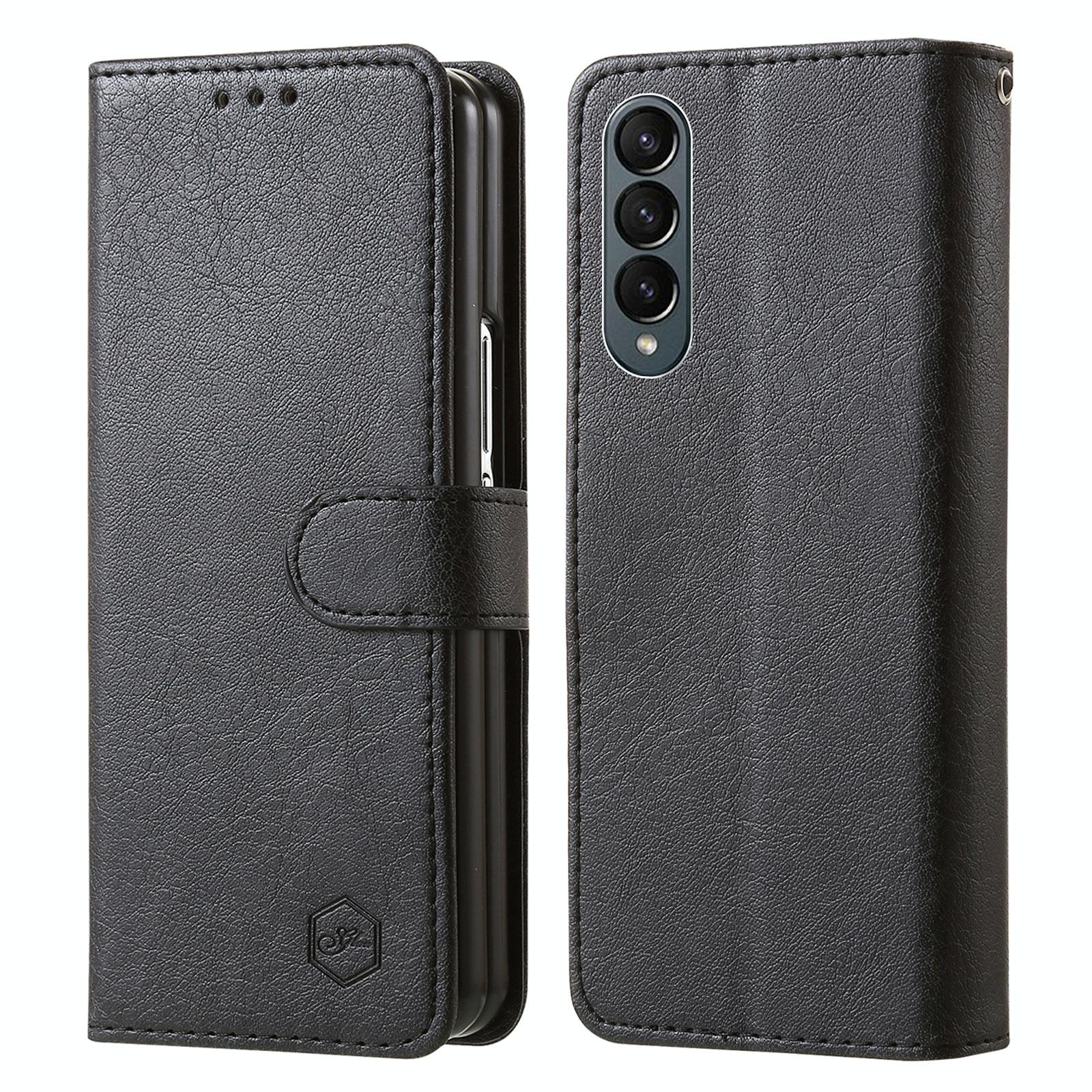 For Samsung Galaxy Z Fold4 5G Leather Texture Phone Case - Pu Tpu - Black