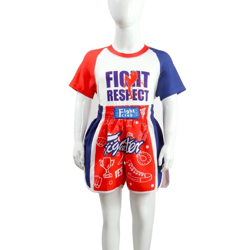 Kids Boxing Set - Sparring Shorts And Tights - Bright Green - Fiht Red Blue Spliced - M
