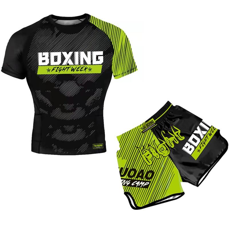 Kids Boxing Set - Sparring Shorts And Tights - Bright Green - Fiht Red Blue Spliced - M