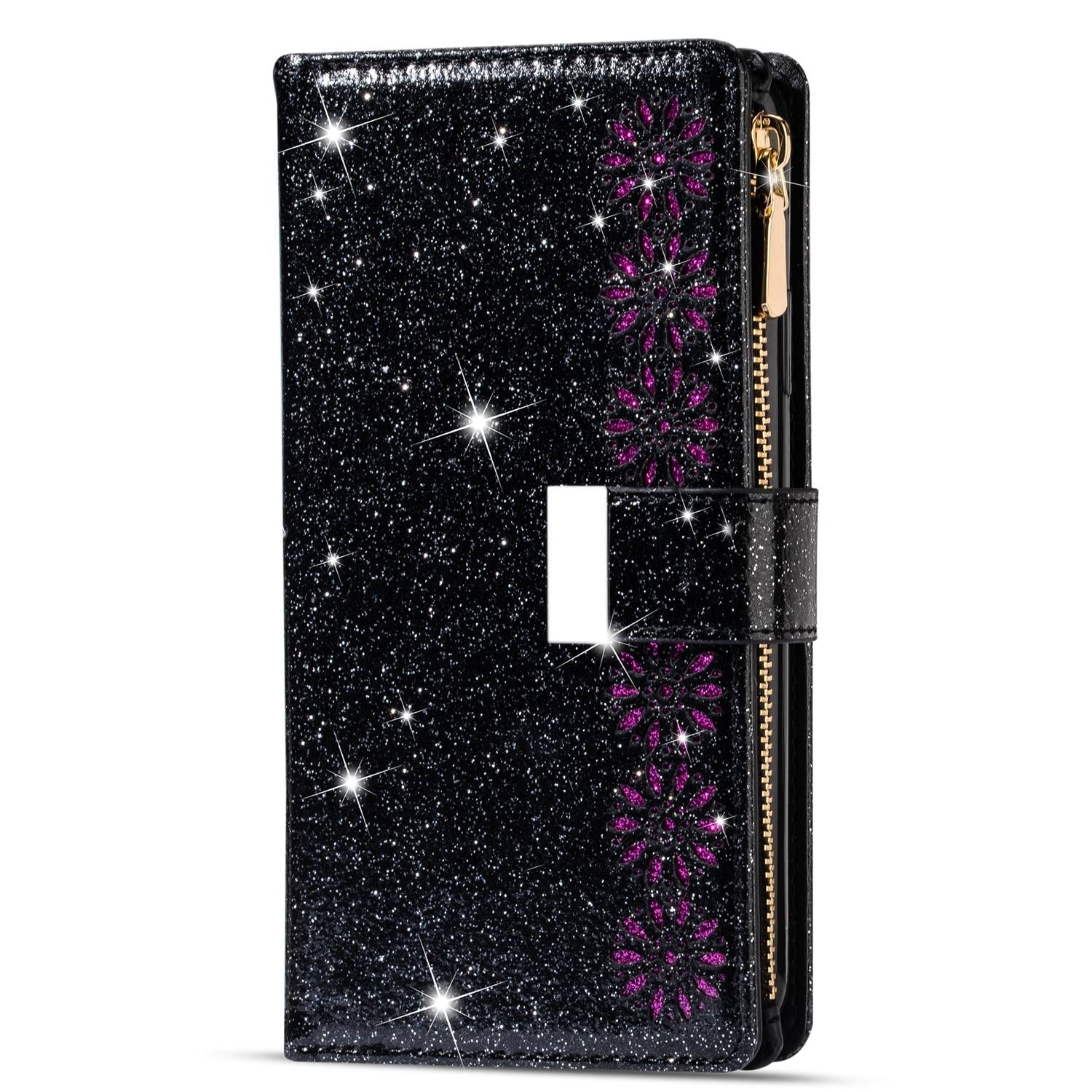 For Samsung Galaxy Z Fold4 5G Sparkling Leather Zip Case - Zipper Closure - Sky Blue