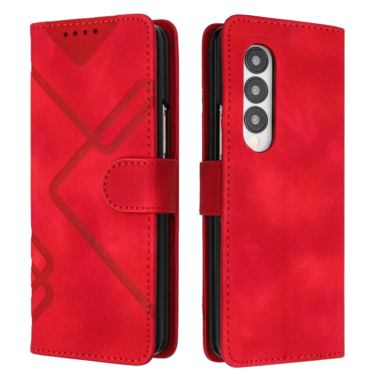 For Samsung Galaxy Z Fold4 5G Smooth Leather Phone Case - Line Pattern - Red