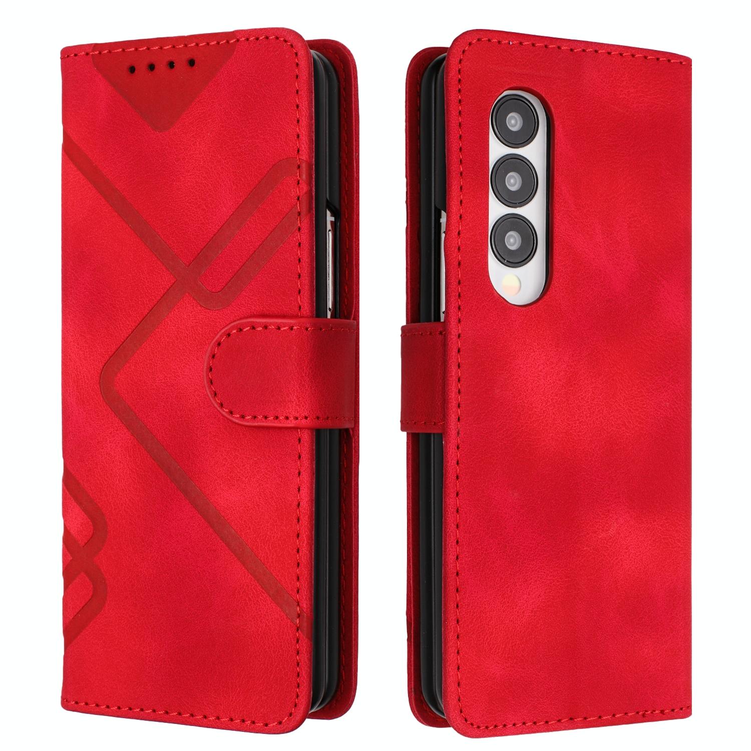 For Samsung Galaxy Z Fold4 5G Smooth Leather Phone Case - Line Pattern - Red