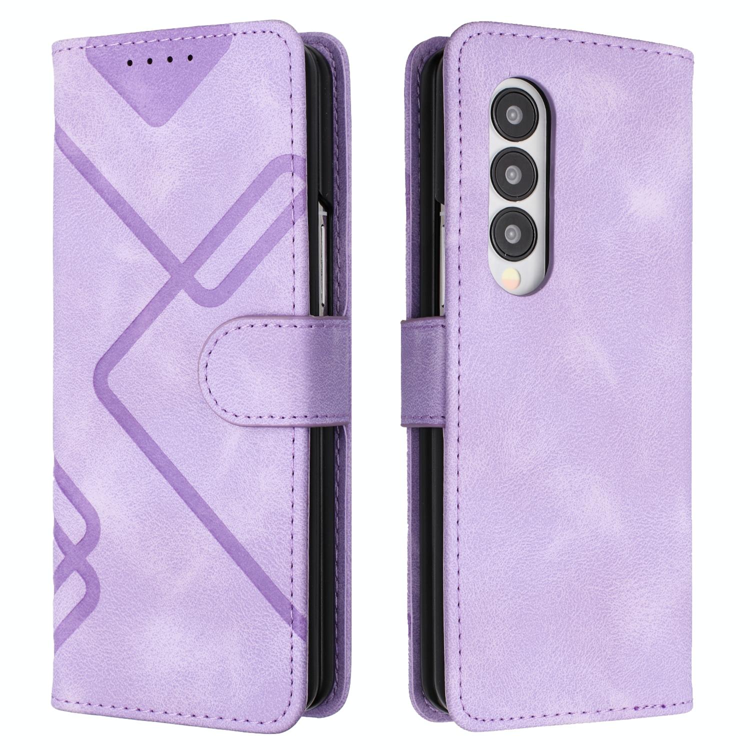 For Samsung Galaxy Z Fold4 5G Smooth Leather Phone Case - Line Pattern - Red