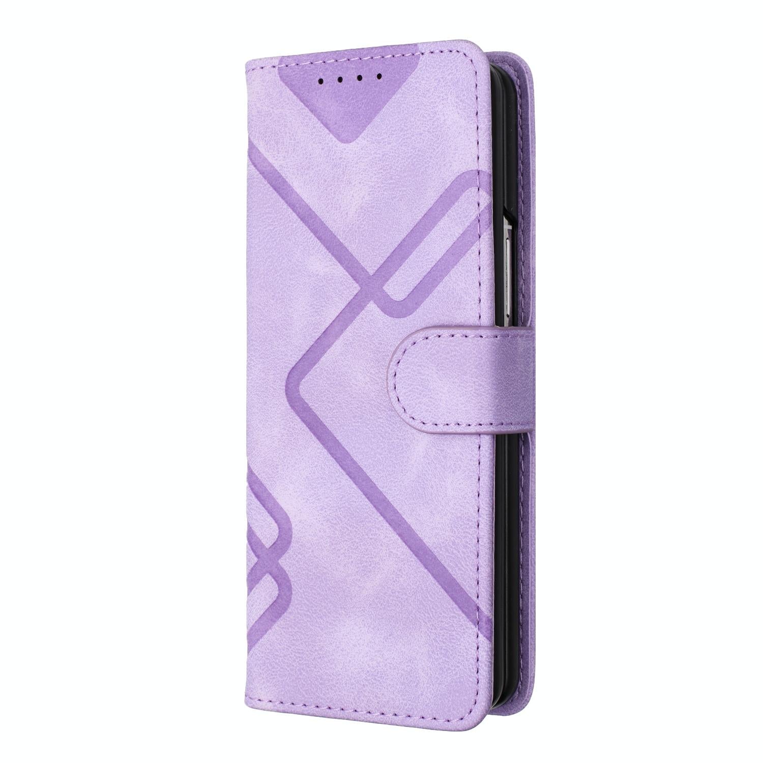For Samsung Galaxy Z Fold4 5G Smooth Leather Phone Case - Line Pattern - Red