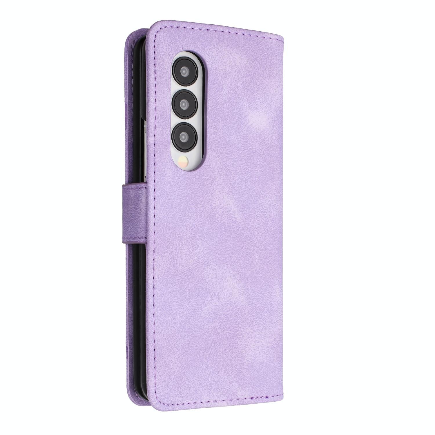 For Samsung Galaxy Z Fold4 5G Smooth Leather Phone Case - Line Pattern - Red