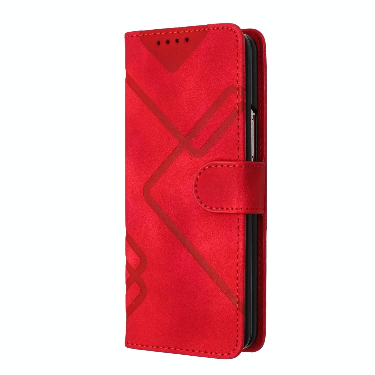 For Samsung Galaxy Z Fold4 5G Smooth Leather Phone Case - Line Pattern - Red