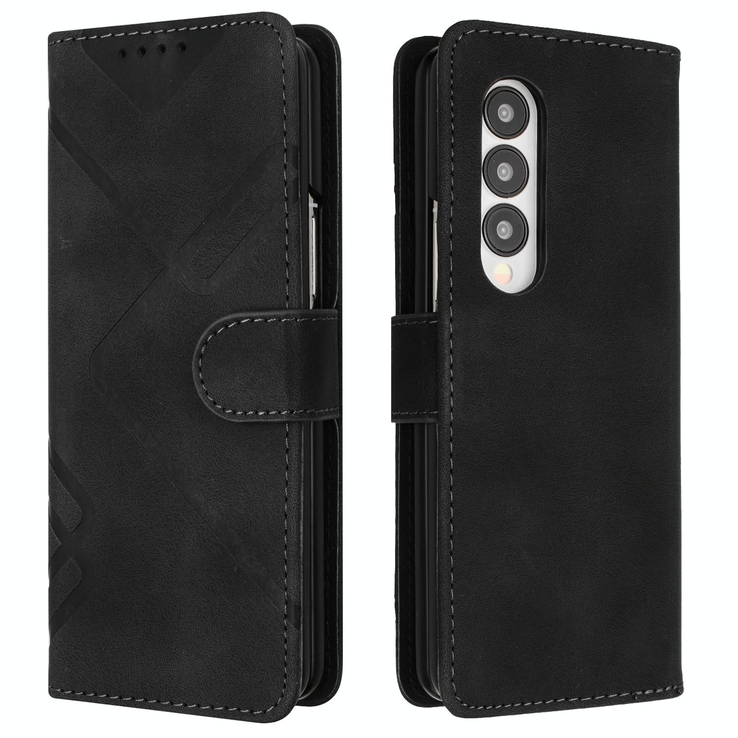 For Samsung Galaxy Z Fold4 5G Smooth Leather Phone Case - Line Pattern - Red