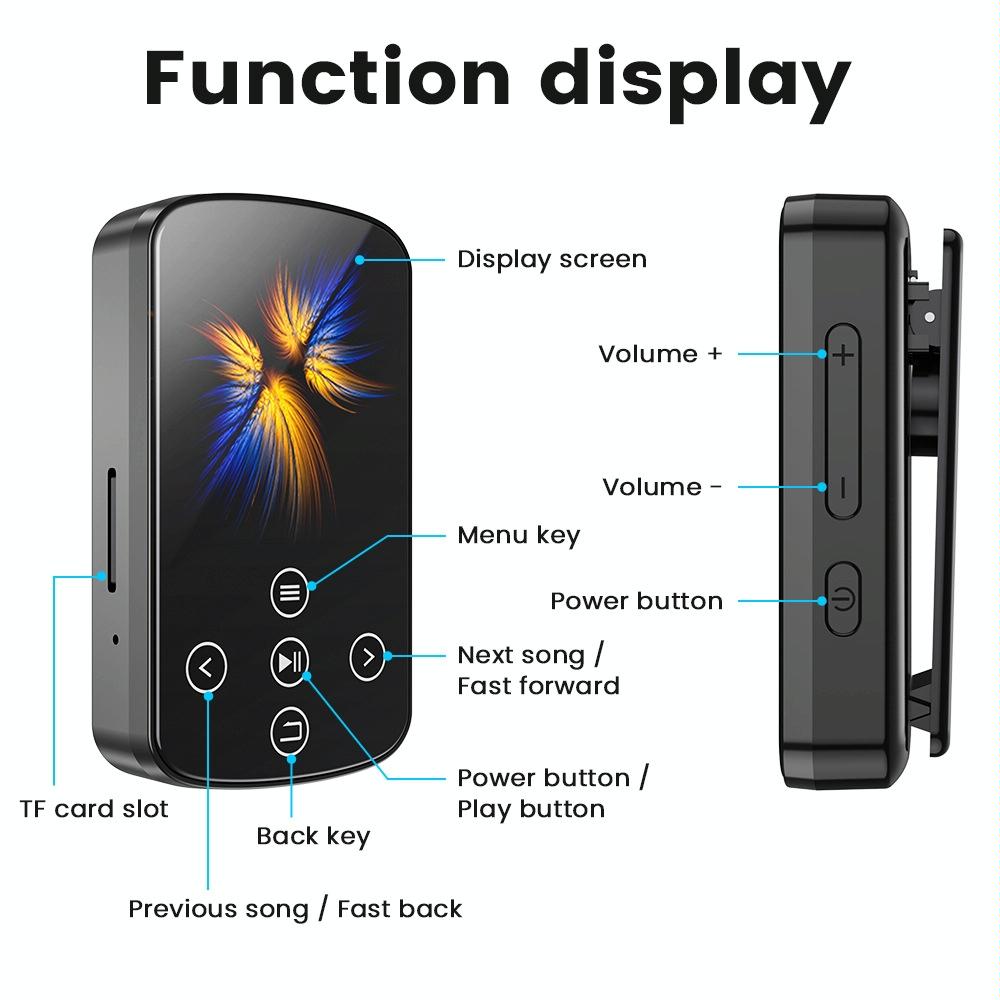 Touch Screen Mp3 Bluetooth Music Player 128Gb Memory Hifi Sports Clip - 128Gb
