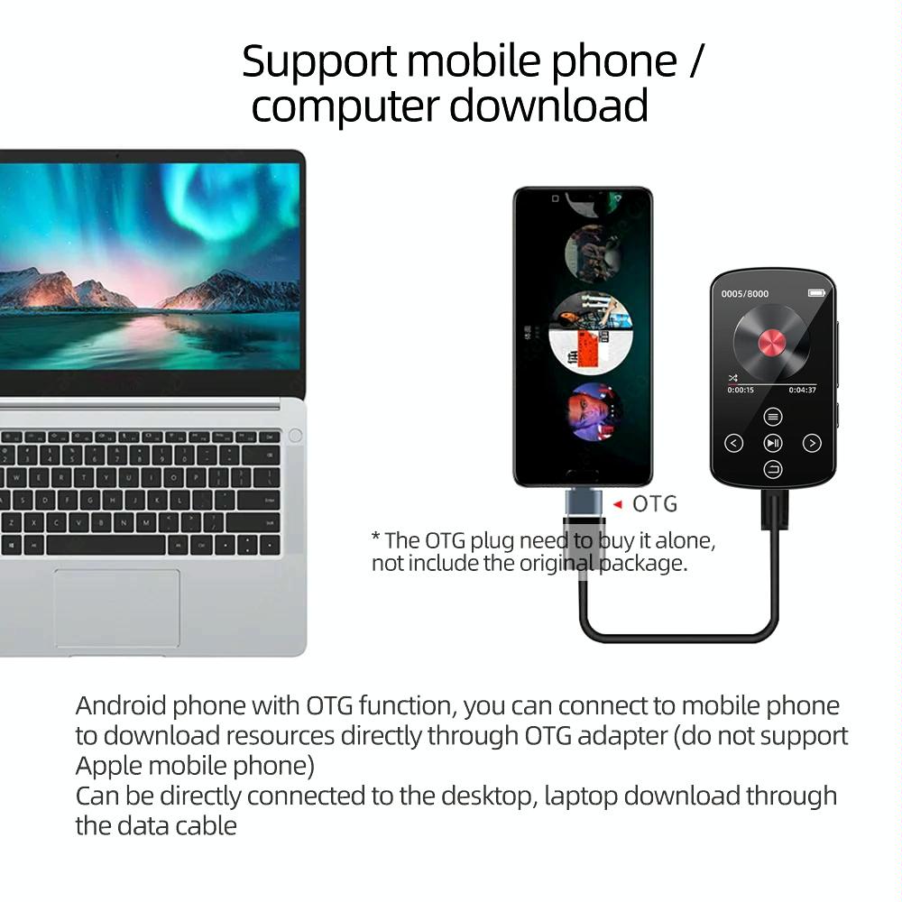 Touch Screen Mp3 Bluetooth Music Player 128Gb Memory Hifi Sports Clip - 128Gb